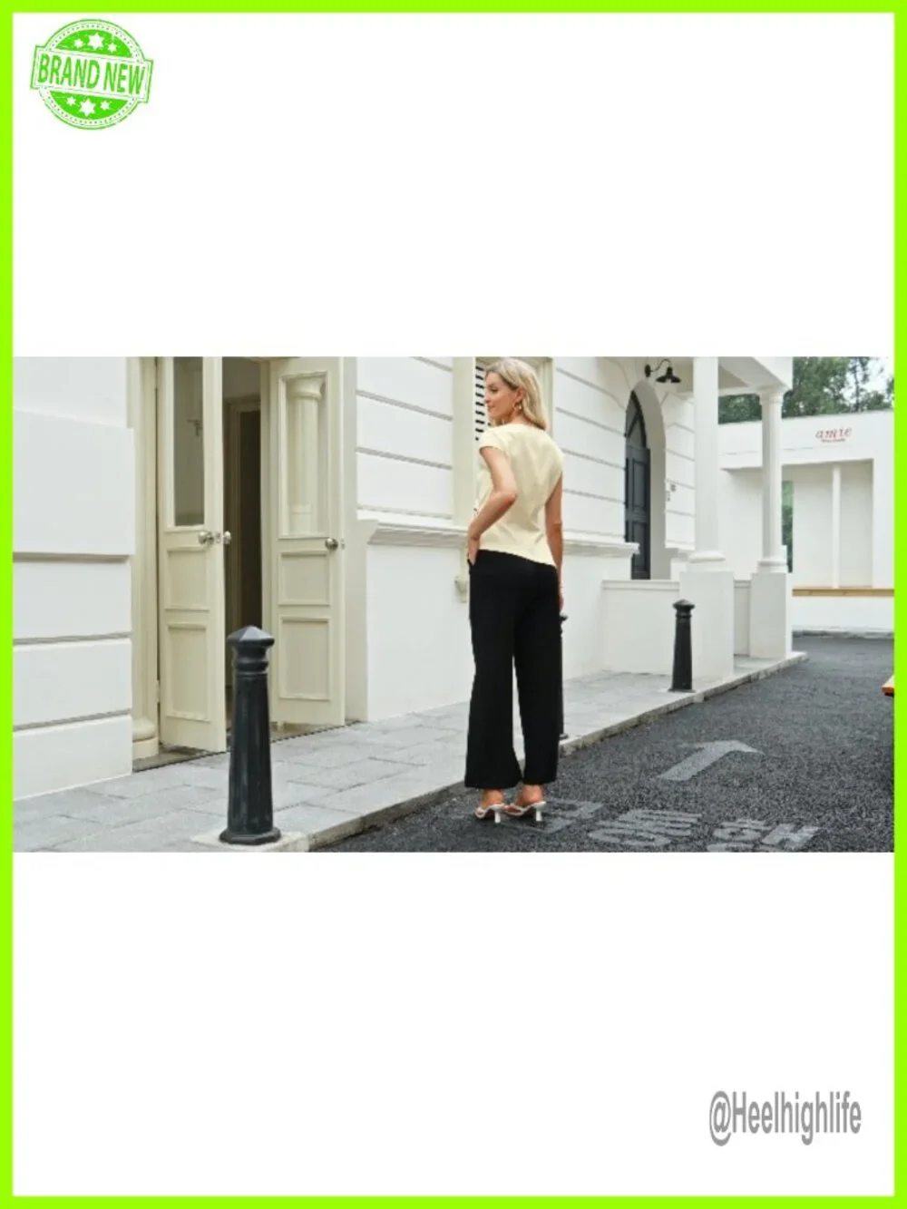 Women's 2 Piece Set - Boat Neck Top & Elastic High Waisted Wide Leg Pants